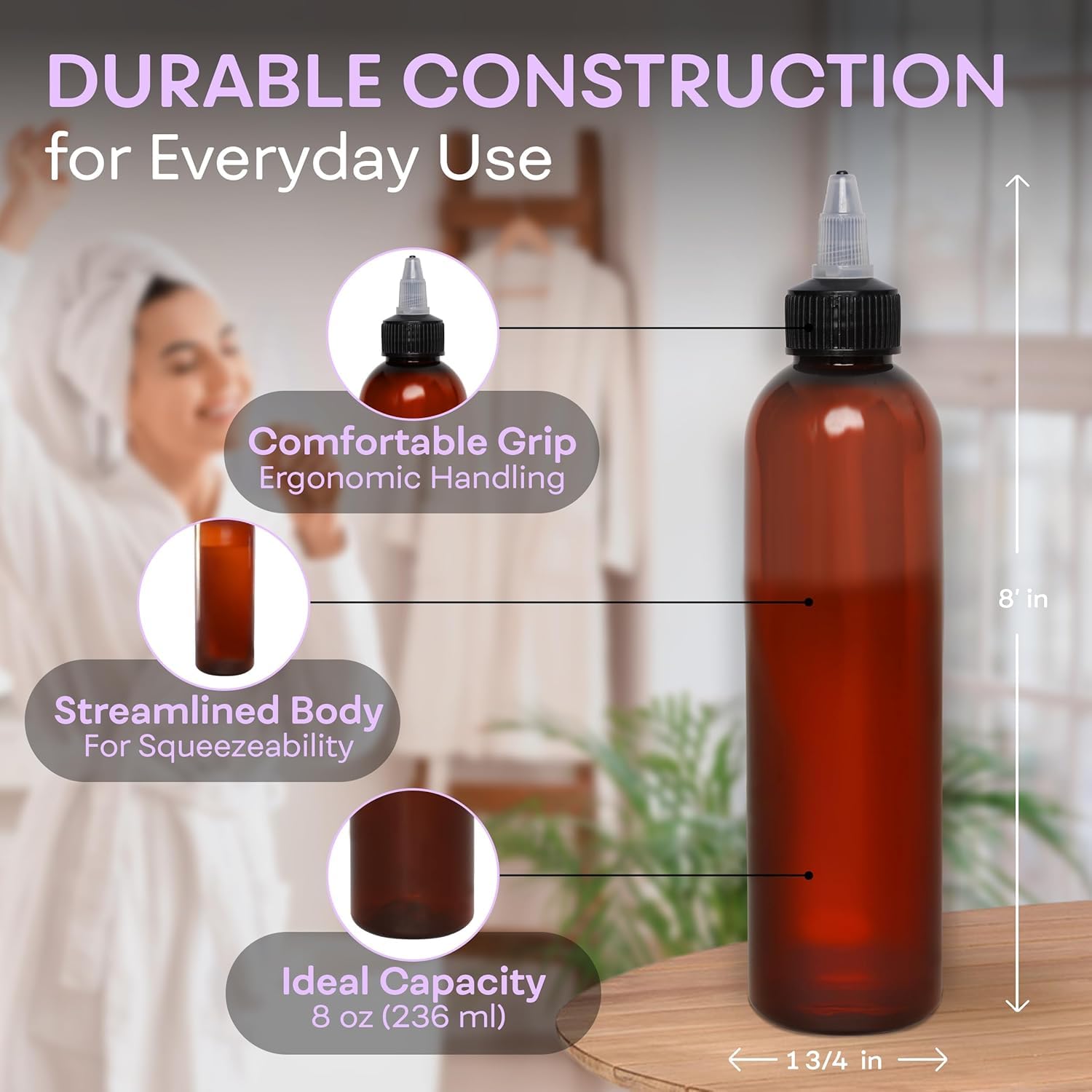 BRIGHTFROM Open/Close nozzle amber bottle demonstrates controlled dispensing for paints and condiments.