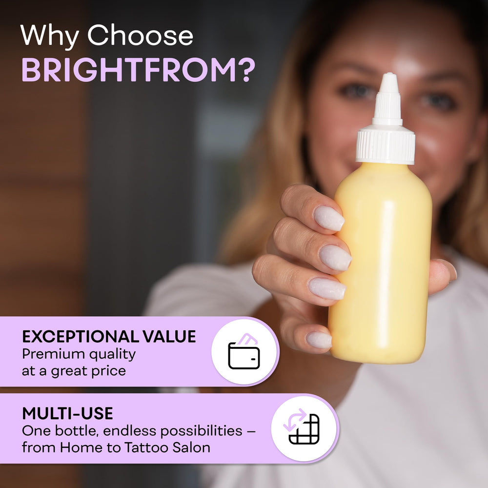 BrightFrom precision-dispense nozzle bottle enables detailed beauty applications.
