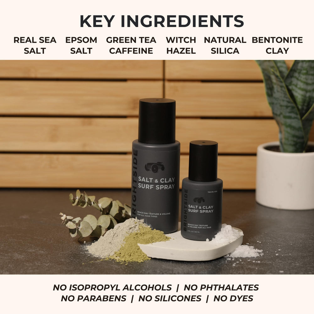 BRIGHTSIDE Surf Spray application on damp hair demonstrates volume-boosting waves.