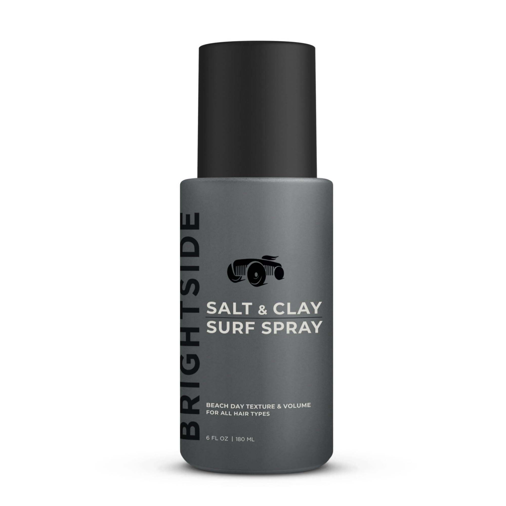 BRIGHTSIDE Salt & Clay Surf Spray bottle close-up showing texture-enhancing formula for beachy style.