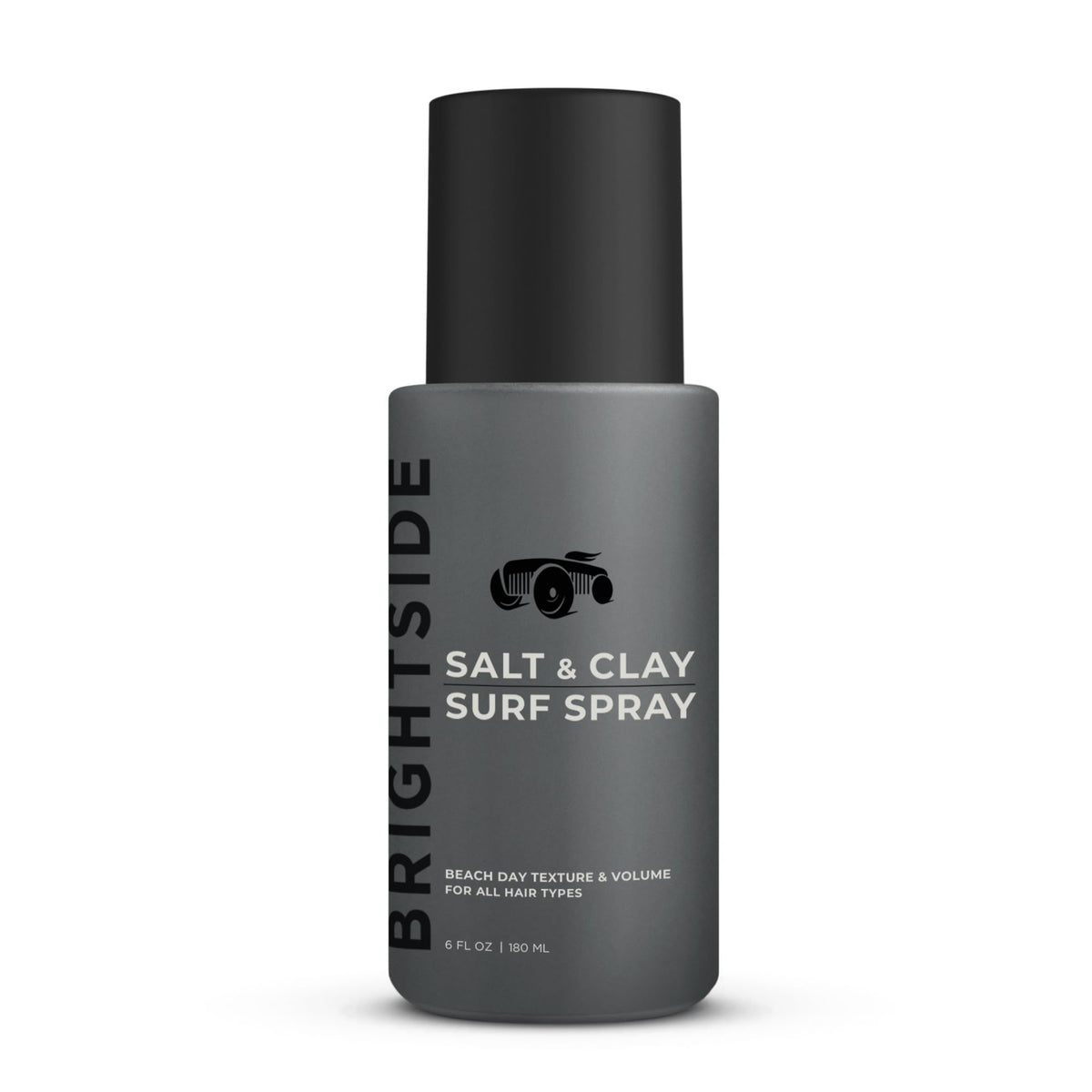 BRIGHTSIDE Salt & Clay Surf Spray bottle close-up showing texture-enhancing formula for beachy style.