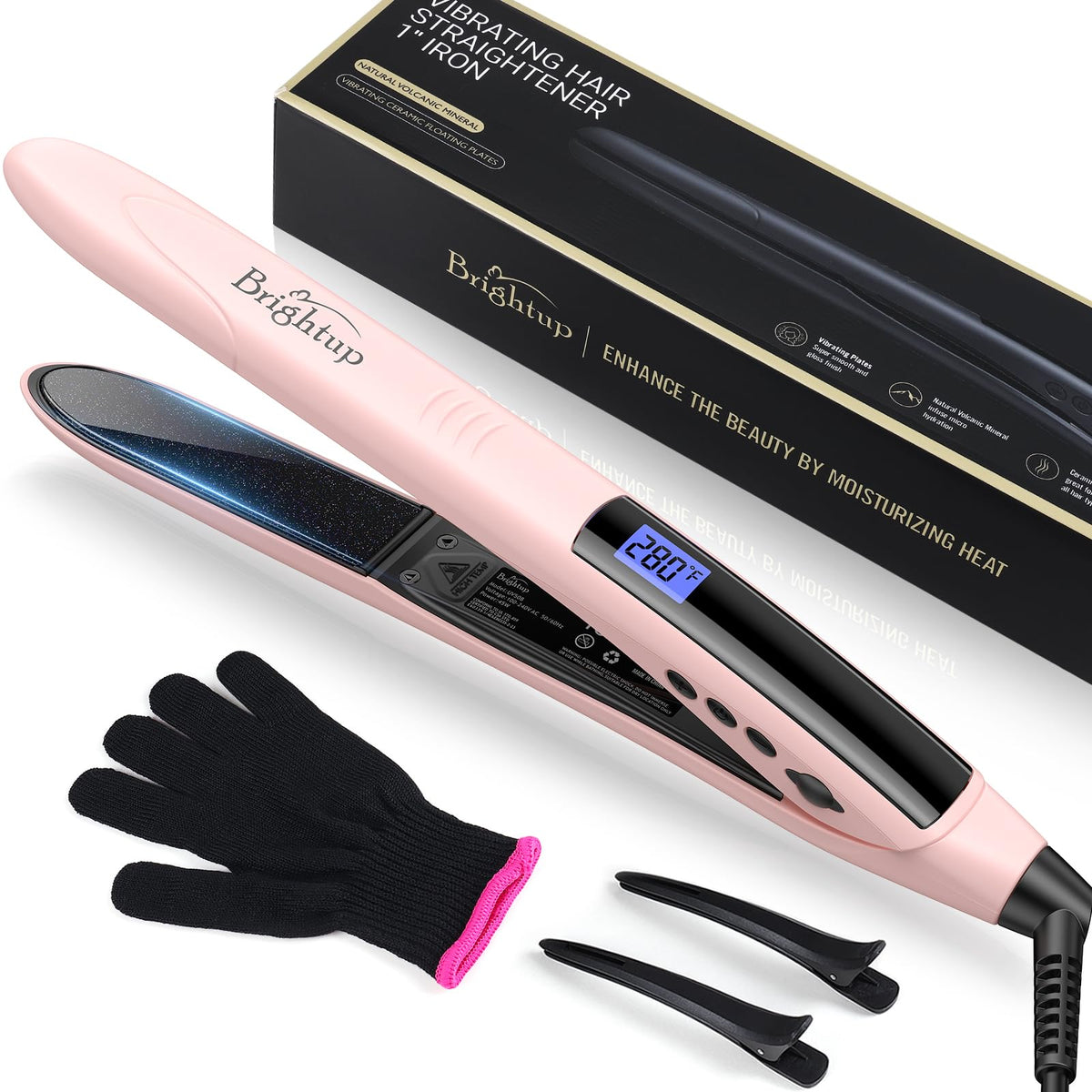 Brightup 2-in-1 plate close-up showing tourmaline ceramic for frizz control
