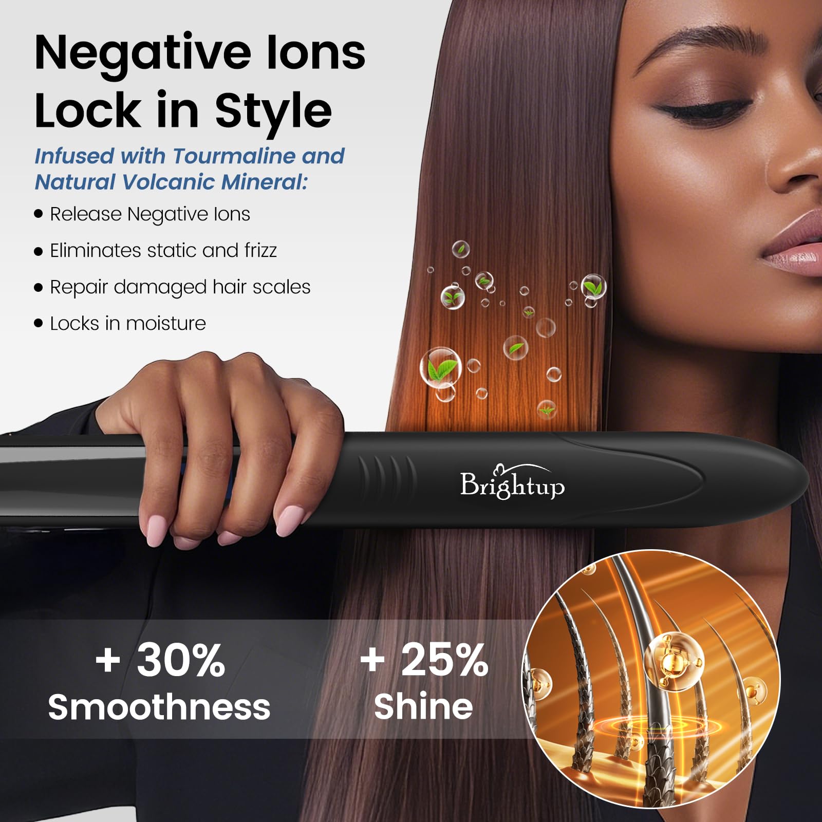 Brightup heat-20s quick-heat feature shown in action for time saving.