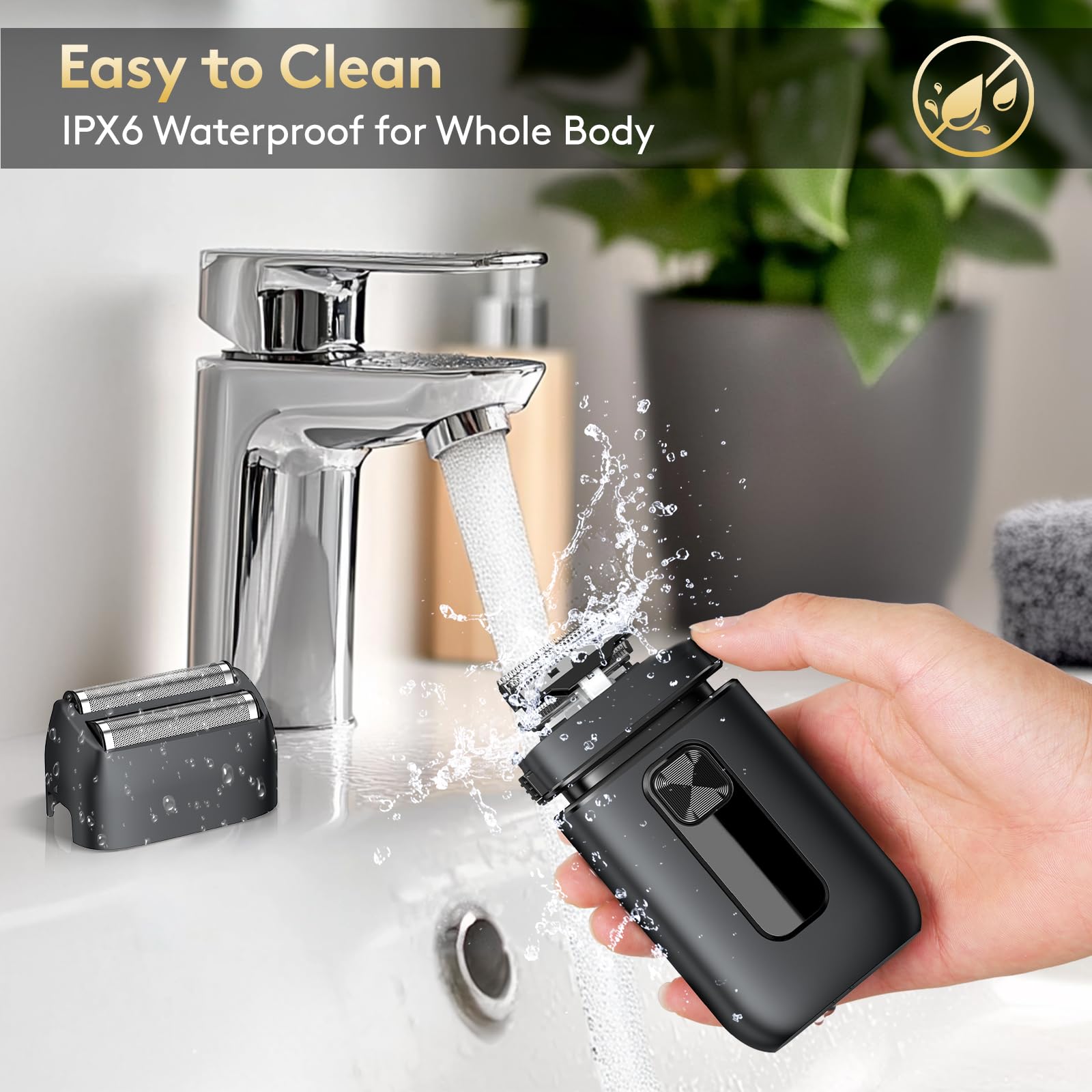 Brightup detachable foil blades simplify cleaning with faucet rinse.