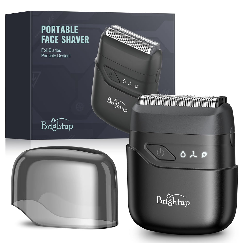 Brightup electric foil shaver pocket-size front view for on-the-go grooming