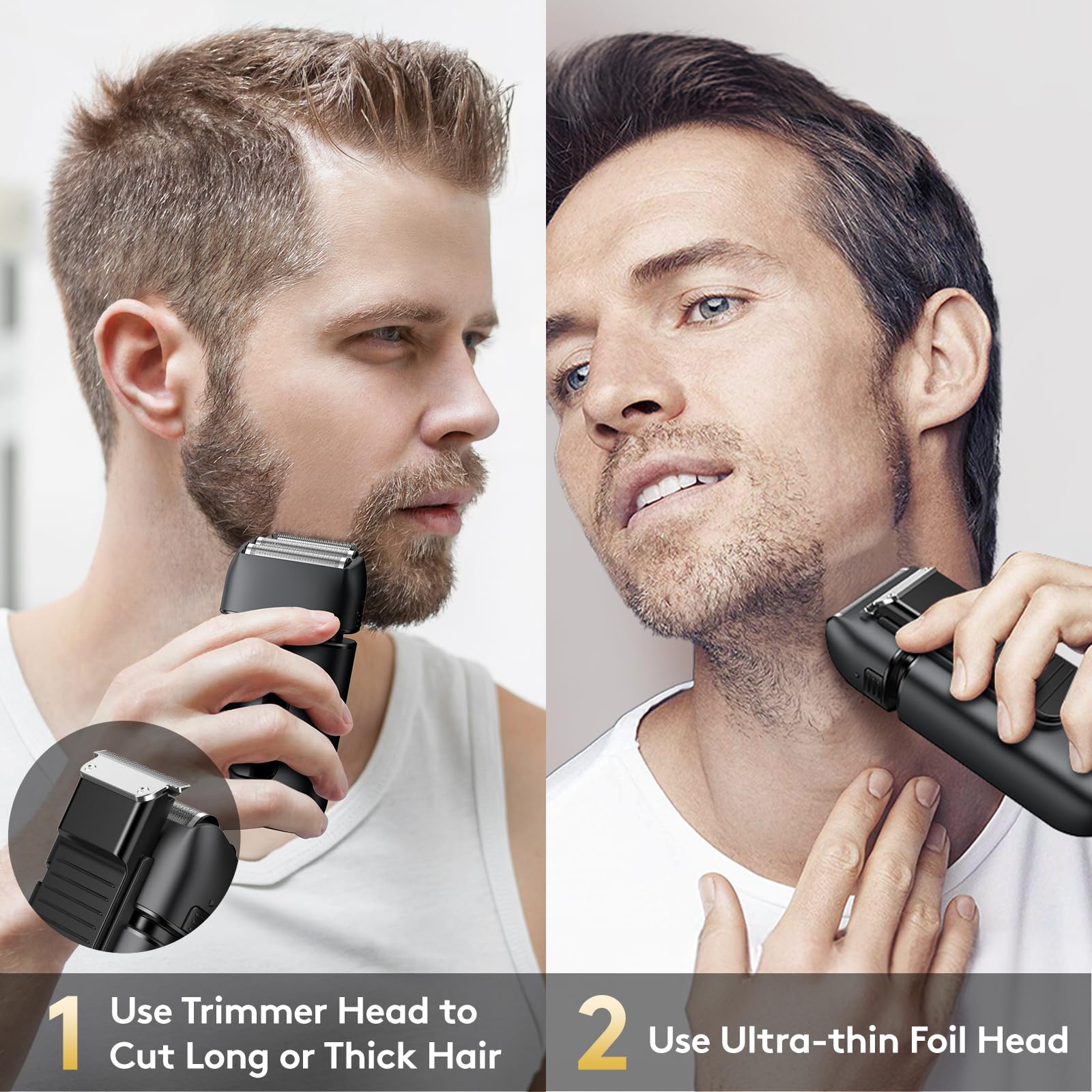 Brightup shaver side-trimmer 2-in-1 design enables precise grooming.