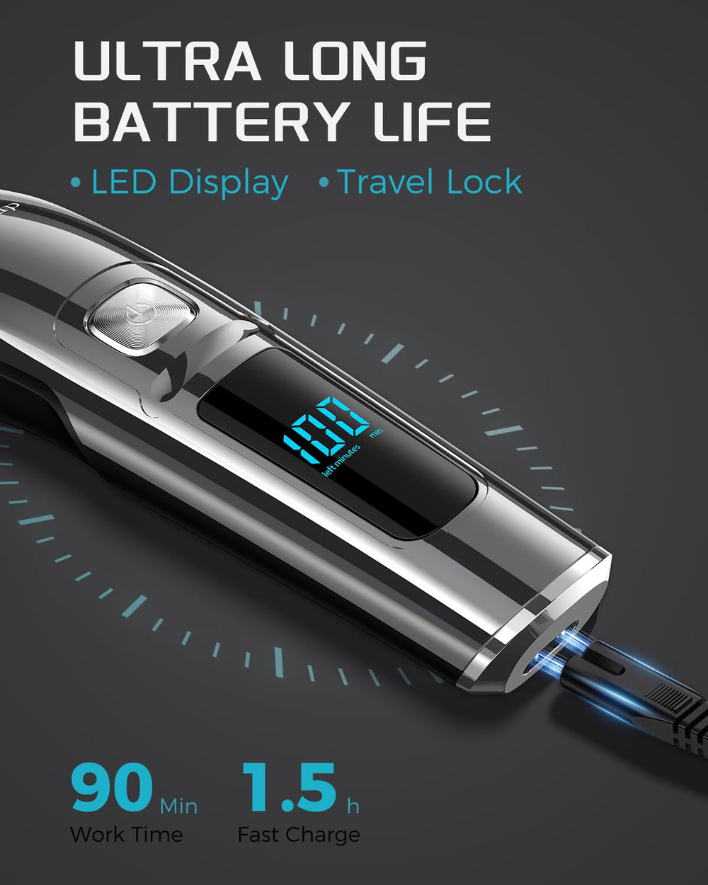 Brightup beard trimmer with USB recharge for travel-ready power.