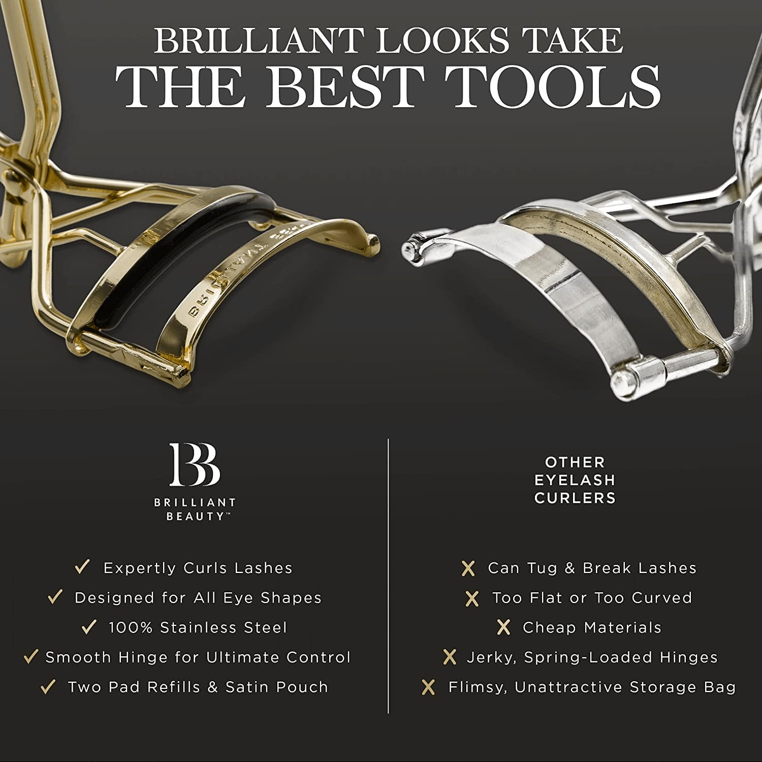 Brilliant Beauty eyelash curler satin pouch emphasizes travel readiness