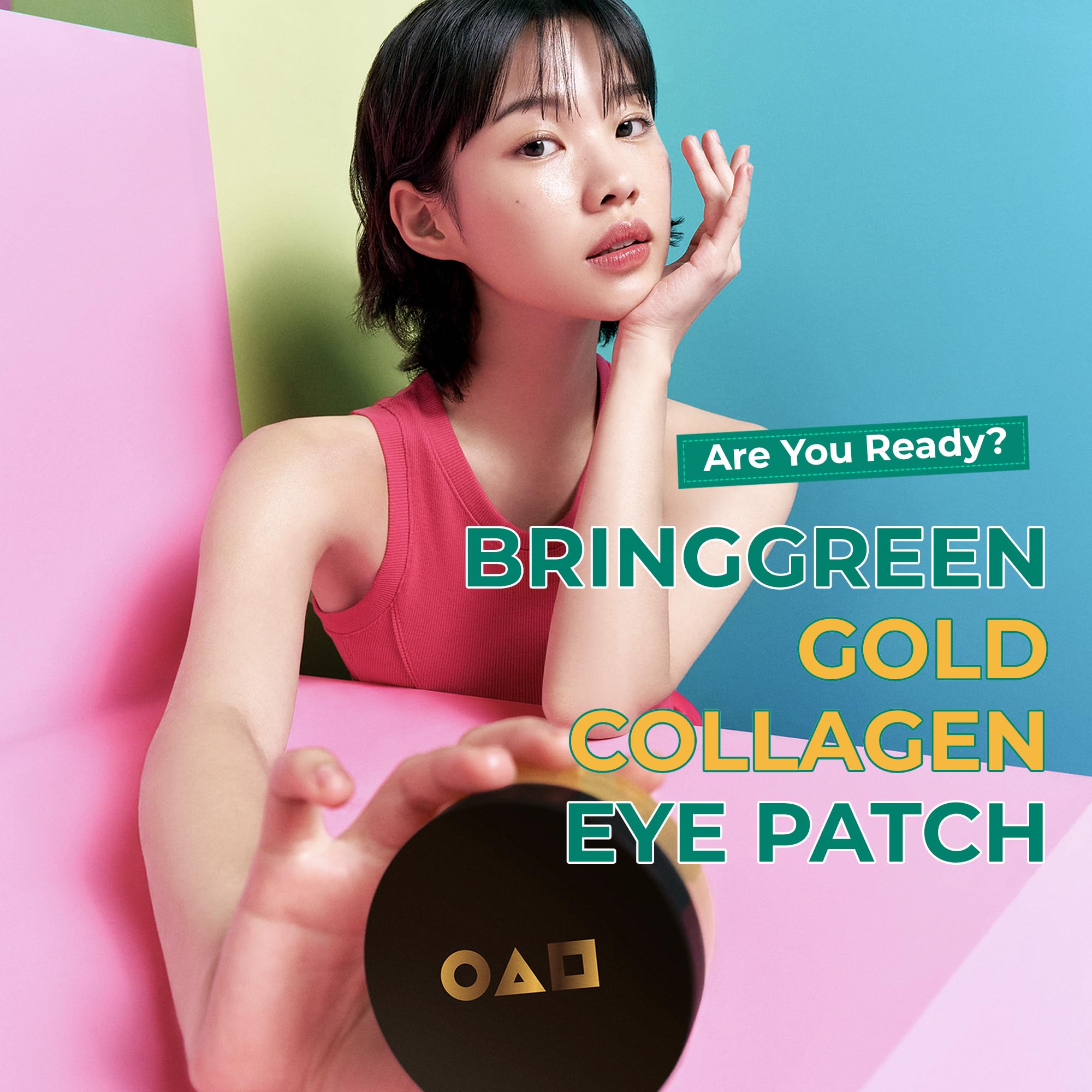 BRING GREEN Squid Game Edition hydrogel patches adhesion closeup demonstrates secure, comfortable fit.