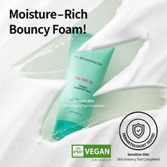 BRING GREEN Tea Tree Cica Cleansing Foam close-up texture suggests mild, soothing cleansing