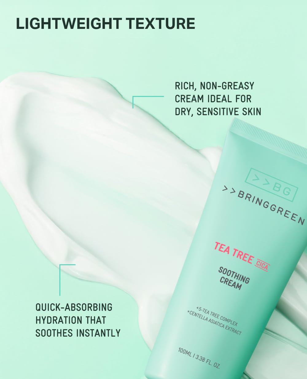 BRING GREEN Tea Tree Cica Cream used as part of daily routine.