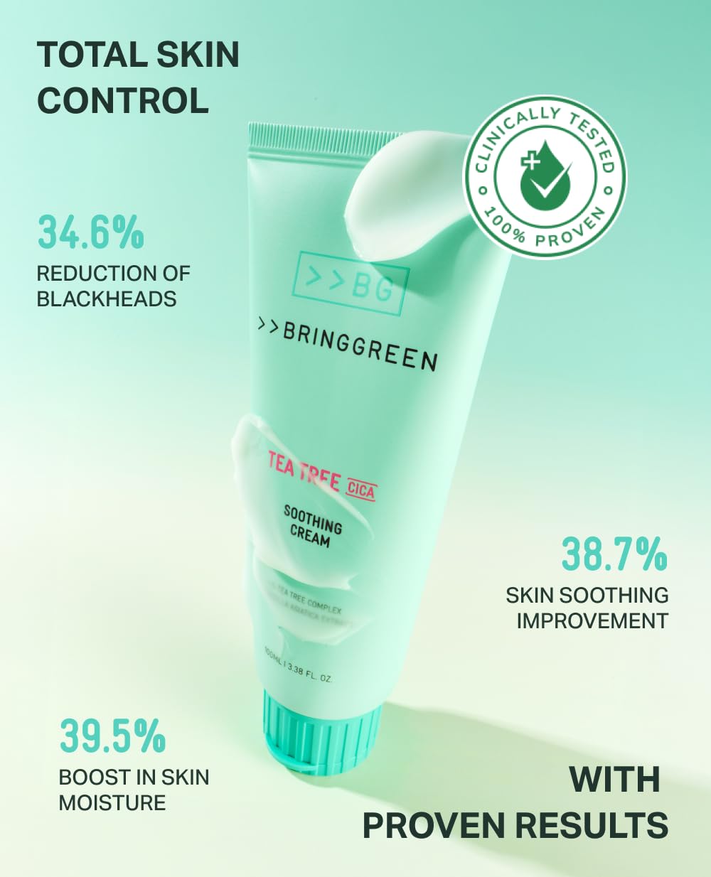 Swatch view of BRING GREEN Tea Tree Cica Cream texture.