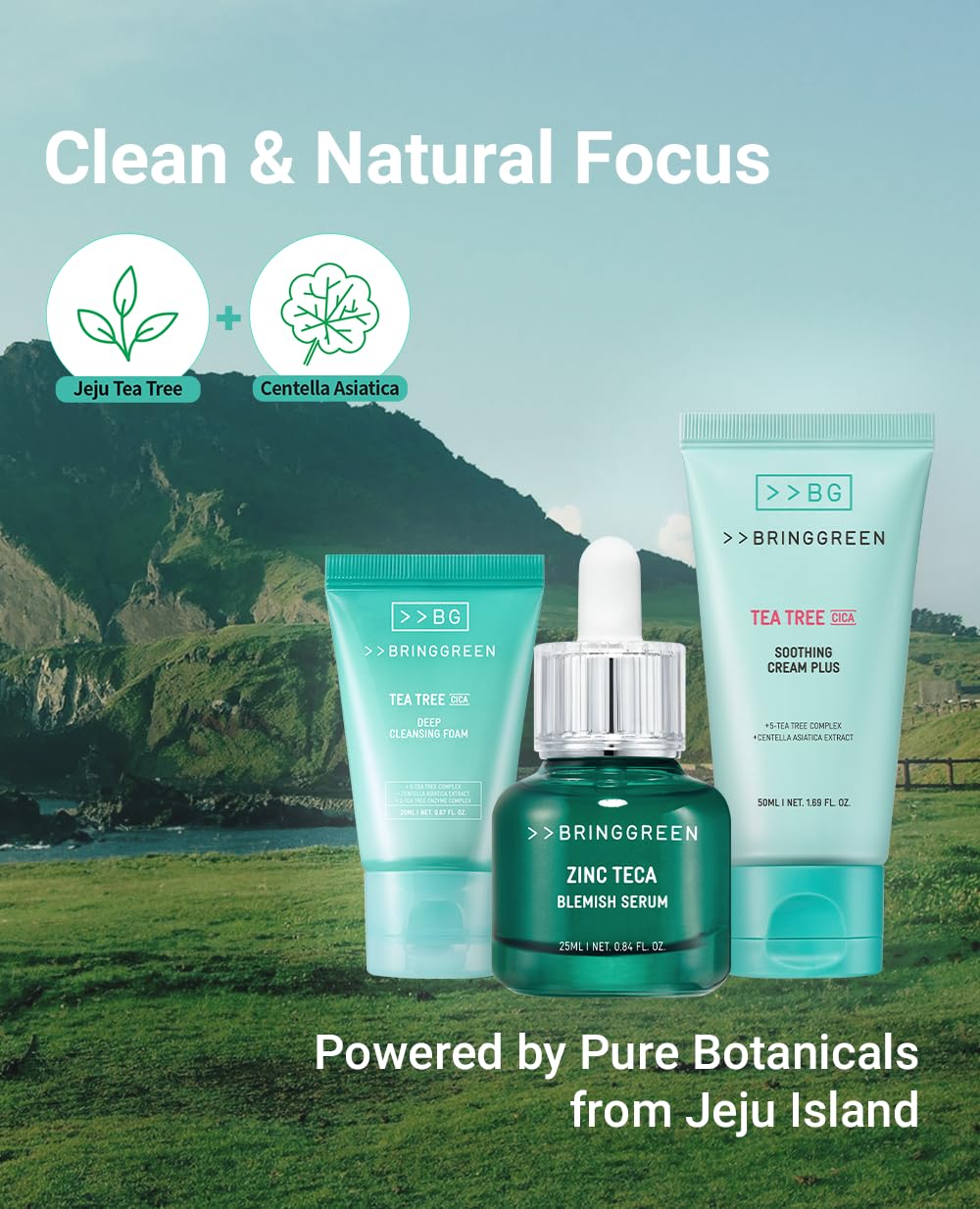 BRING GREEN Tea Tree Hydrating Cream close-up highlights Centella moisture balance