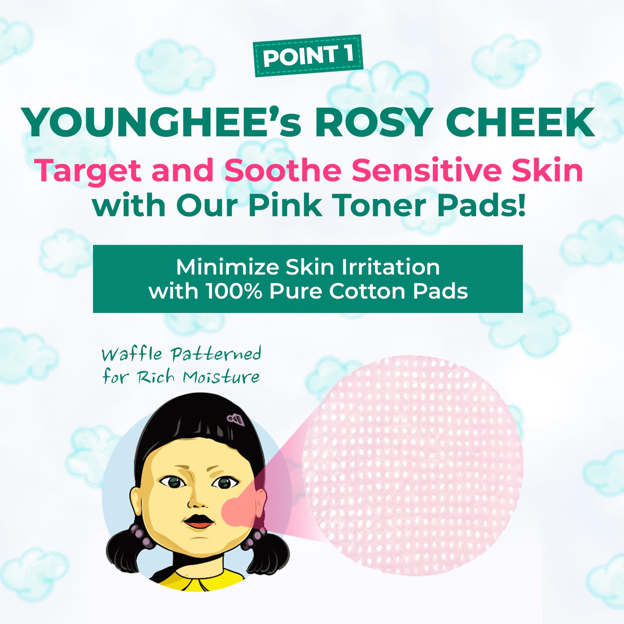 BRINGGREEN cotton-hole-type fabric pad quickly absorbs moisture for refreshed complexion