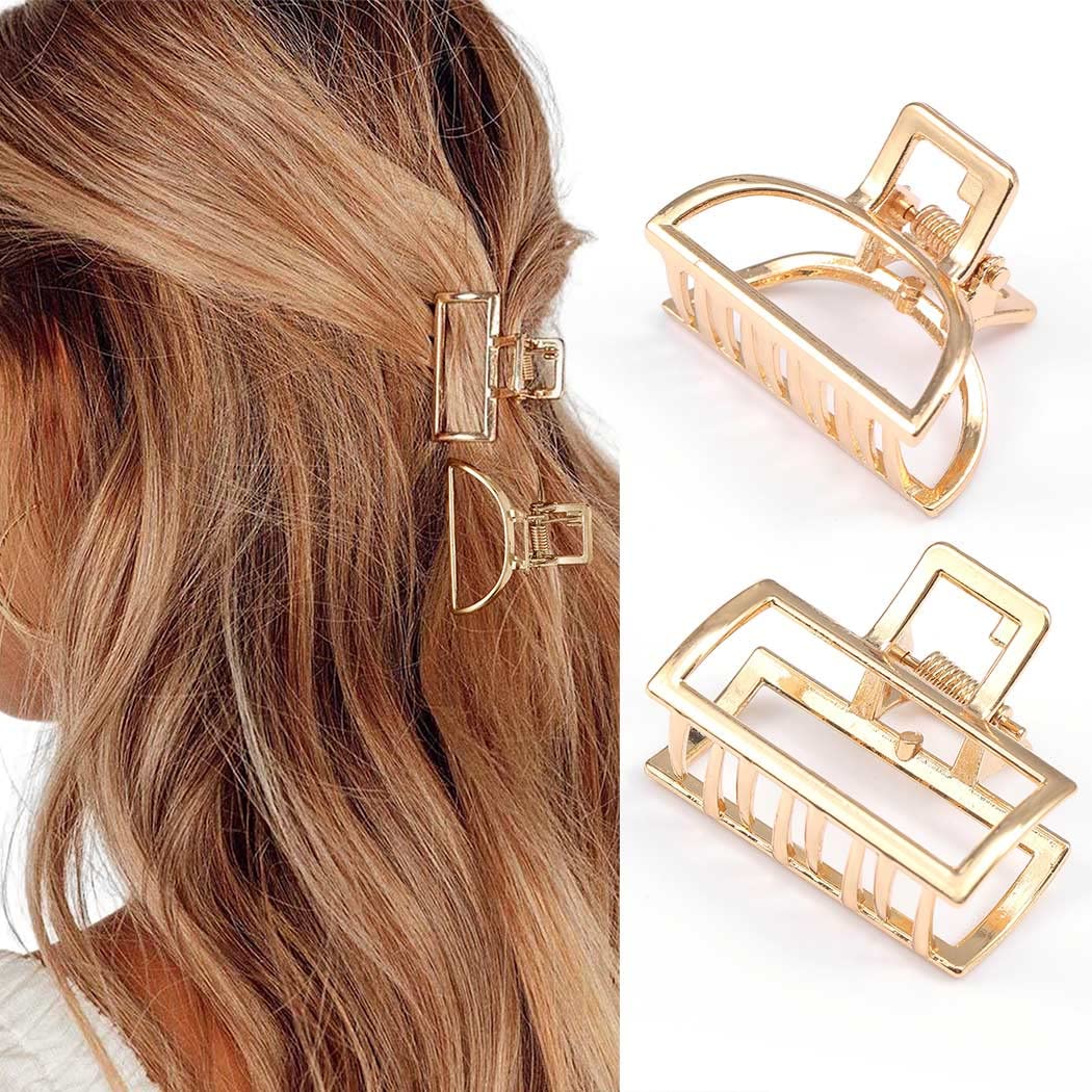 Brinie gold hair claw closeup highlights sturdy alloy finish for secure daily wear