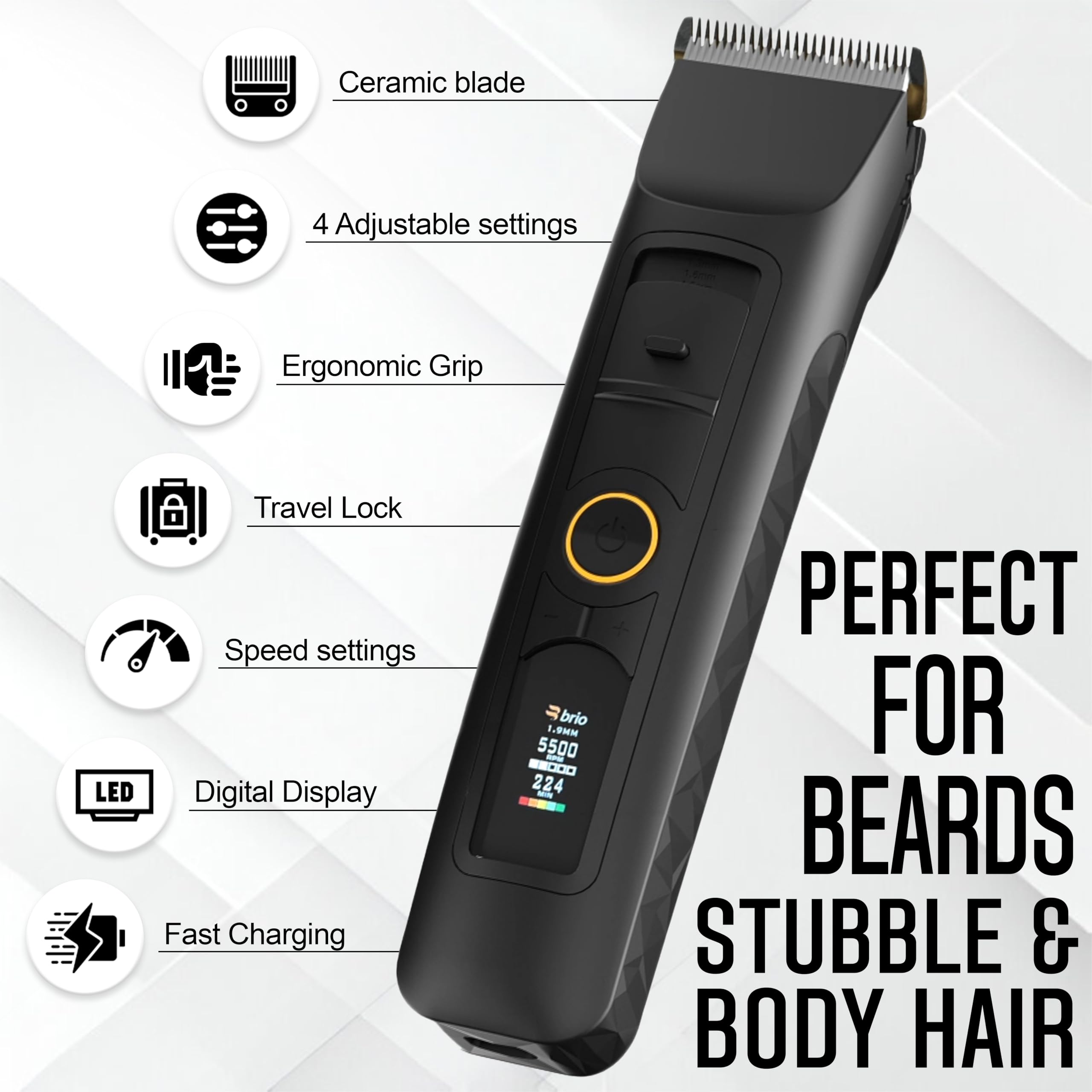 Brio Beardscape V2 five-speed dial enables customized beard styling.