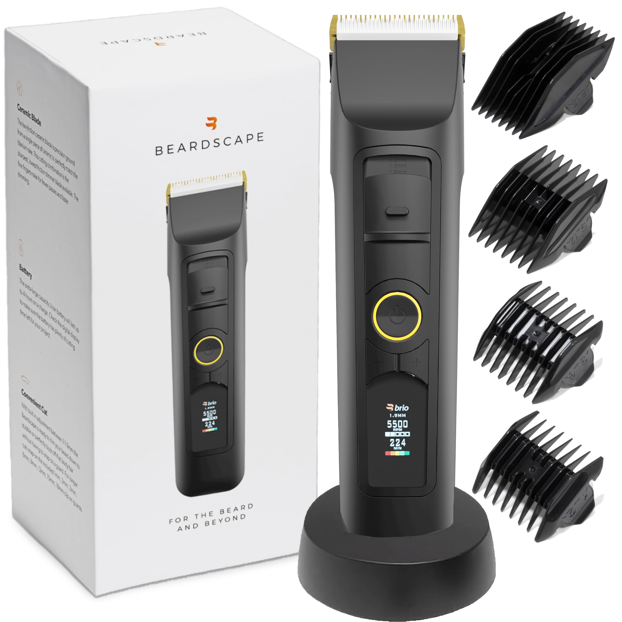 Brio Beardscape V2 ceramic blade close-up for sharp, cool grooming.