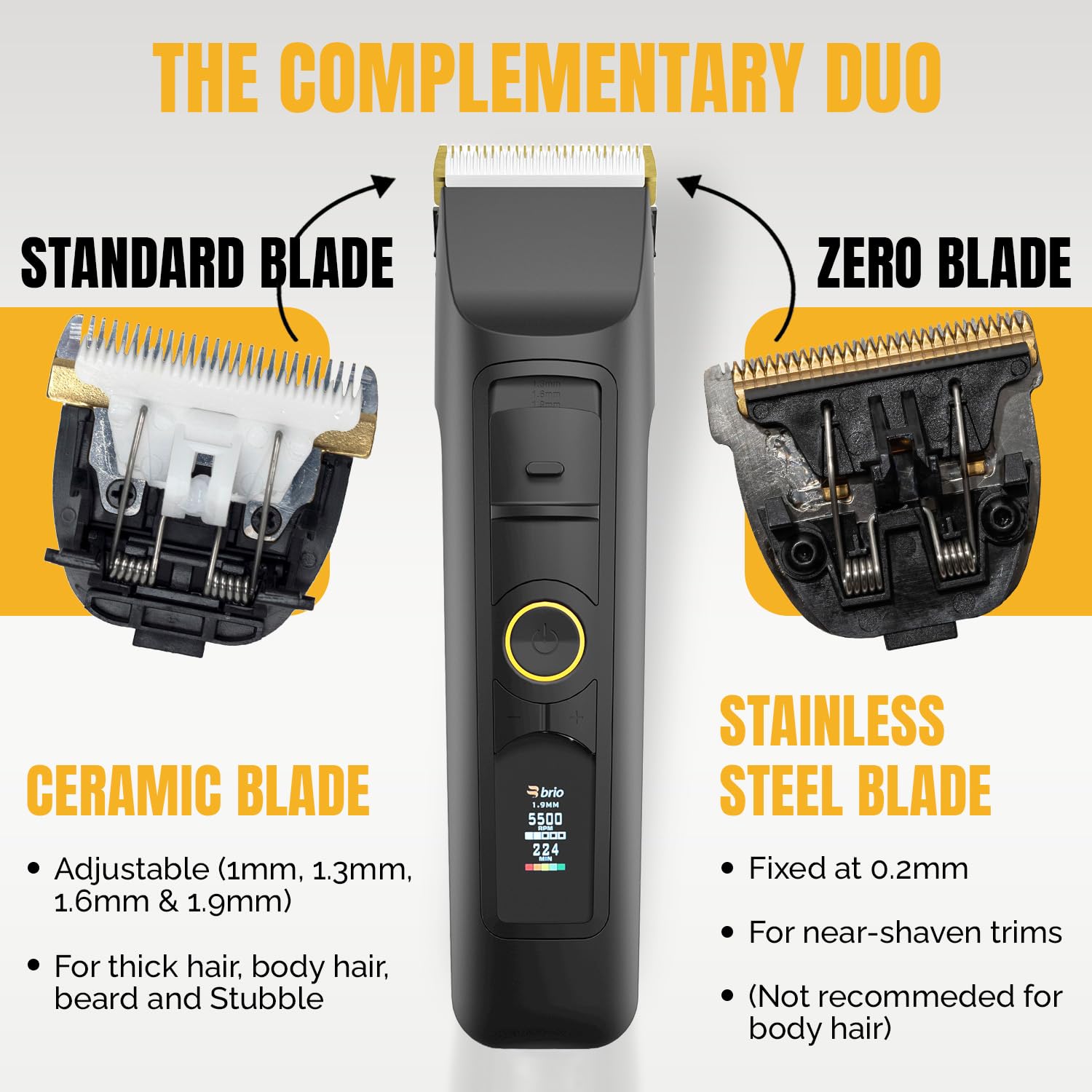 Brio Zero Blade skin-friendly design detail emphasizing reduced heat and friction