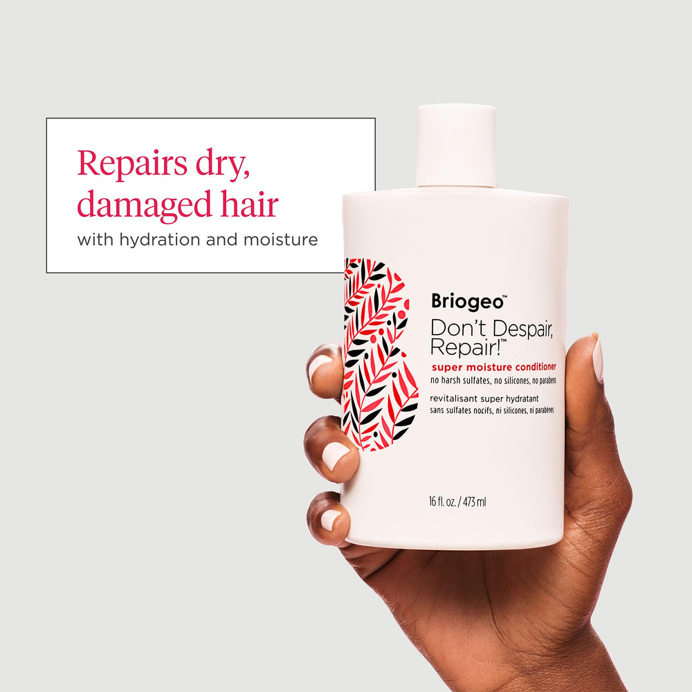 Briogeo after-shampoo usage shows a quick two-minute repair.