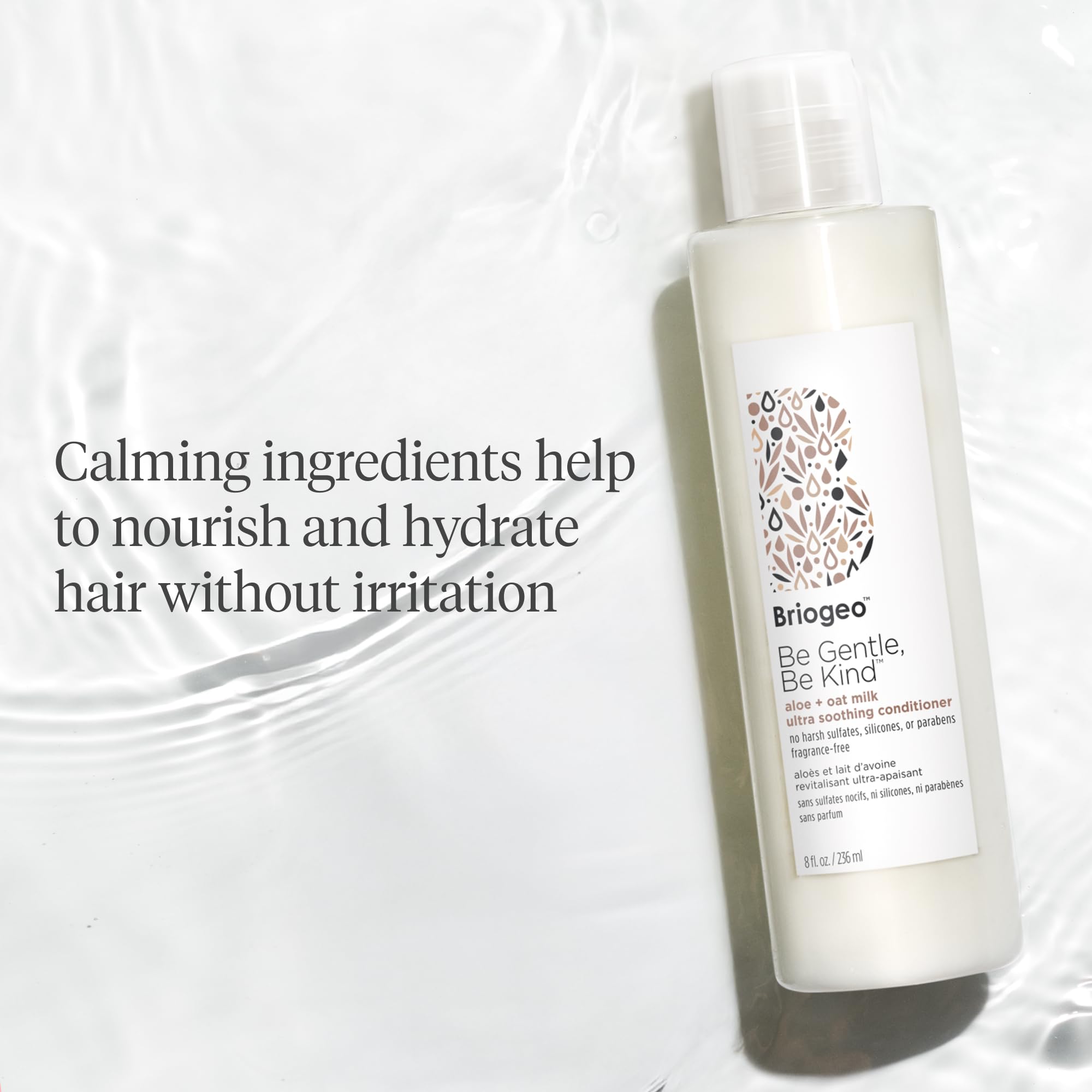 Briogeo Aloe Oat Milk Conditioner pump dispensing shows easy, precise application.