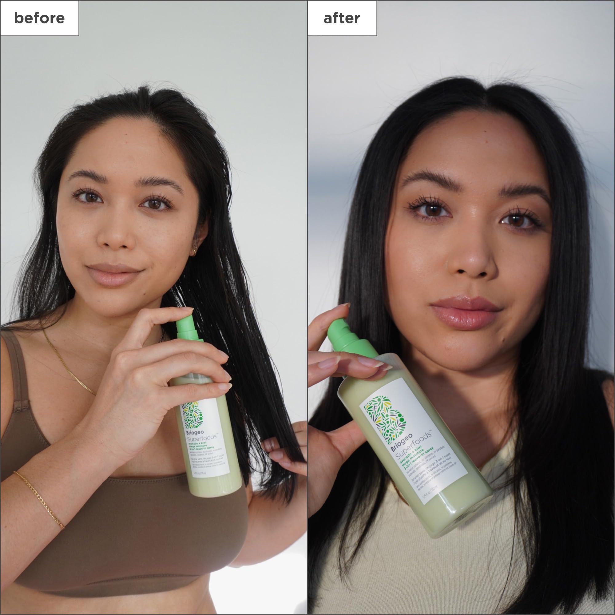 Briogeo Avocado + Kiwi Mega Moisture spray on hair enables easy detangling