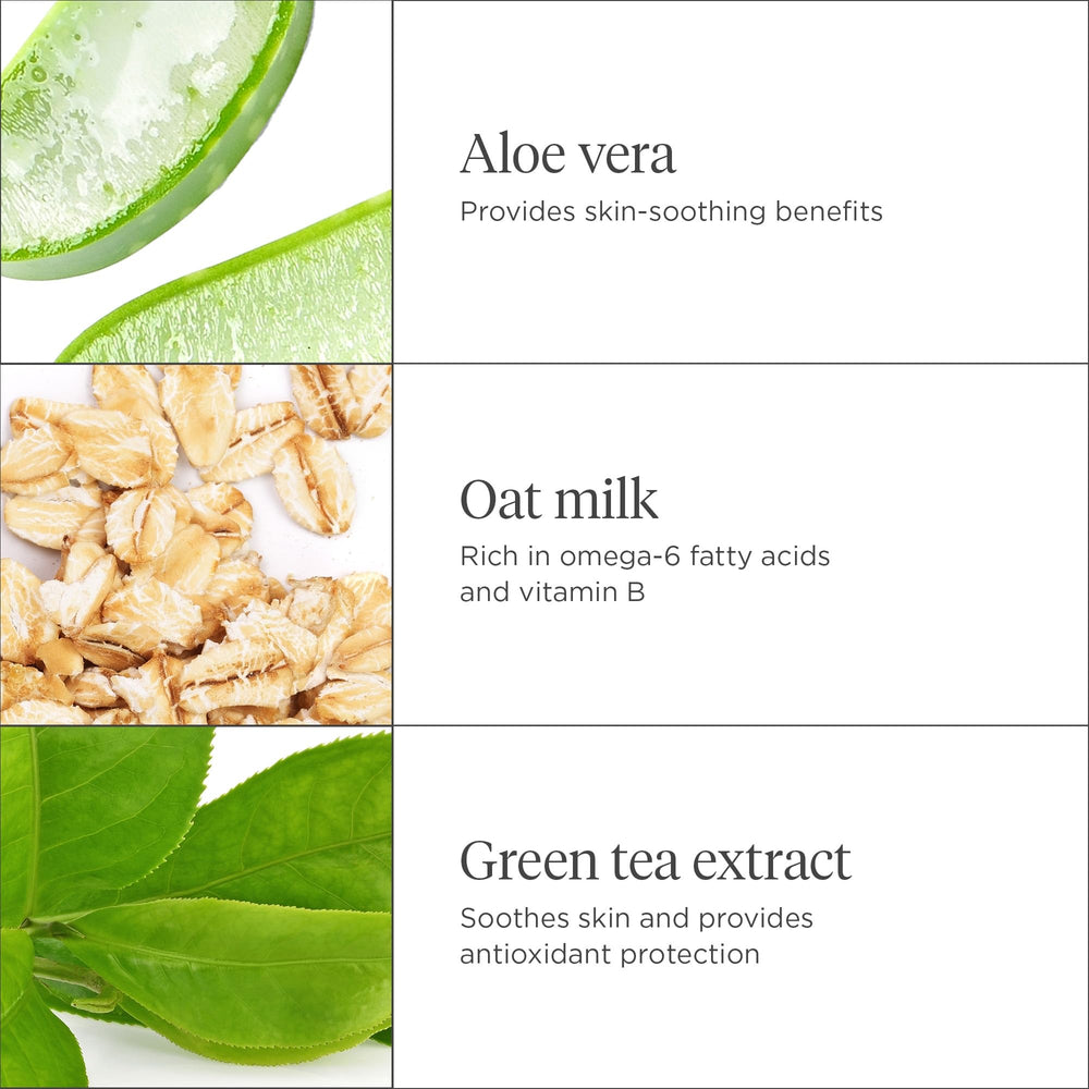 Briogeo aloe-oat-milk ingredients image shows soothing botanicals for reactive skin.