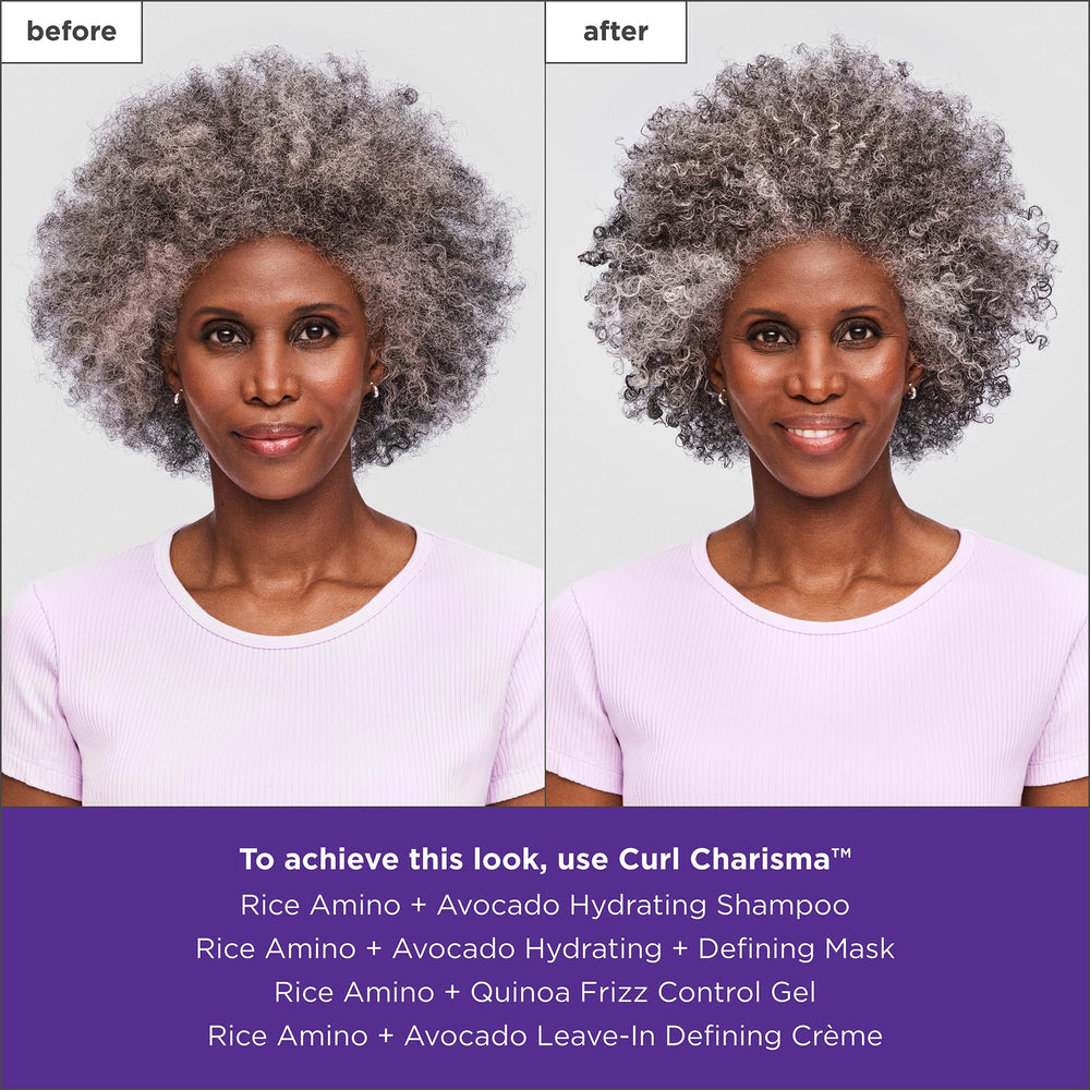 Briogeo Curl Charisma ingredient graphic spotlights rice amino and quinoa for texture support.