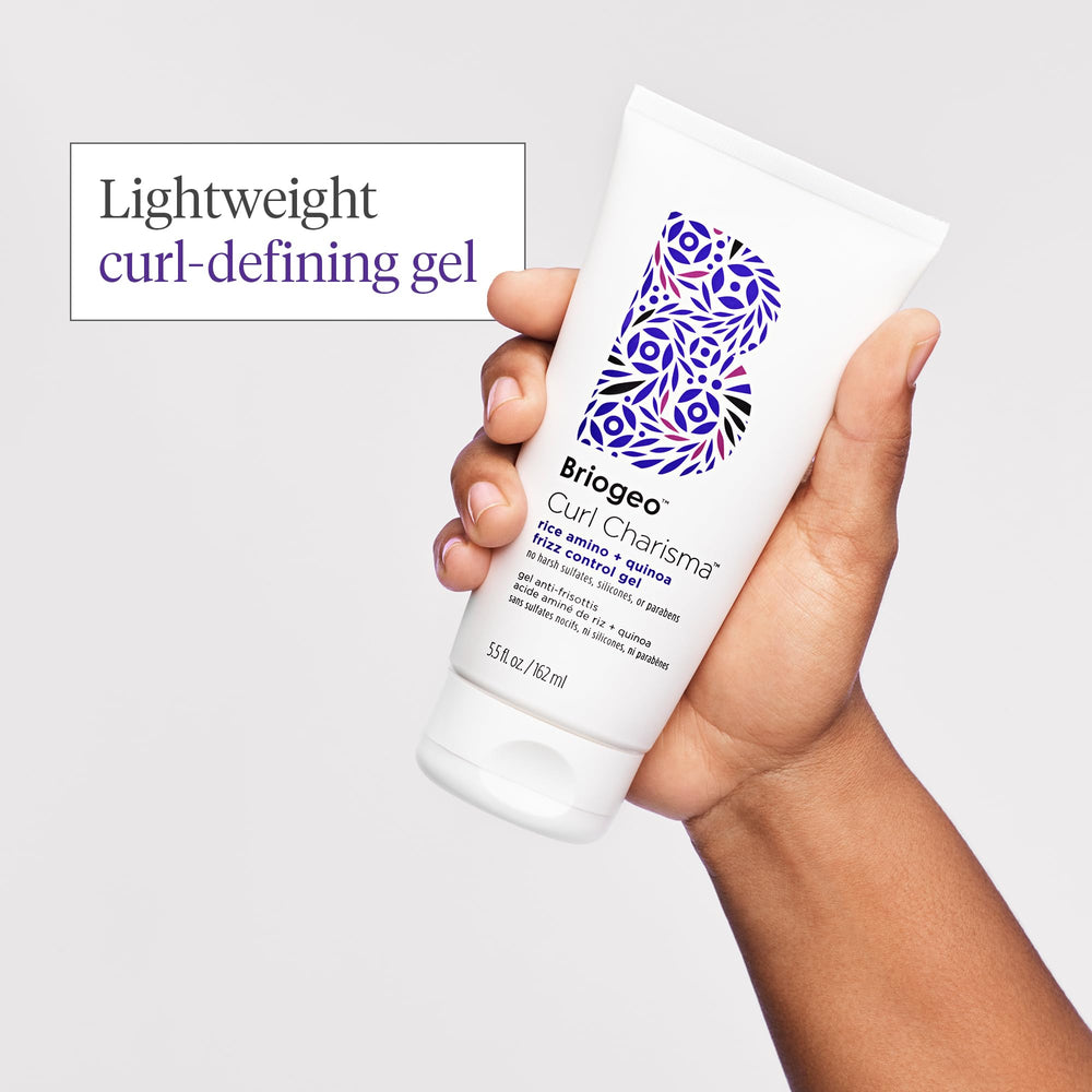 Briogeo Curl Charisma texture closeup shows smooth, frizz-control formula for humidity resistance.
