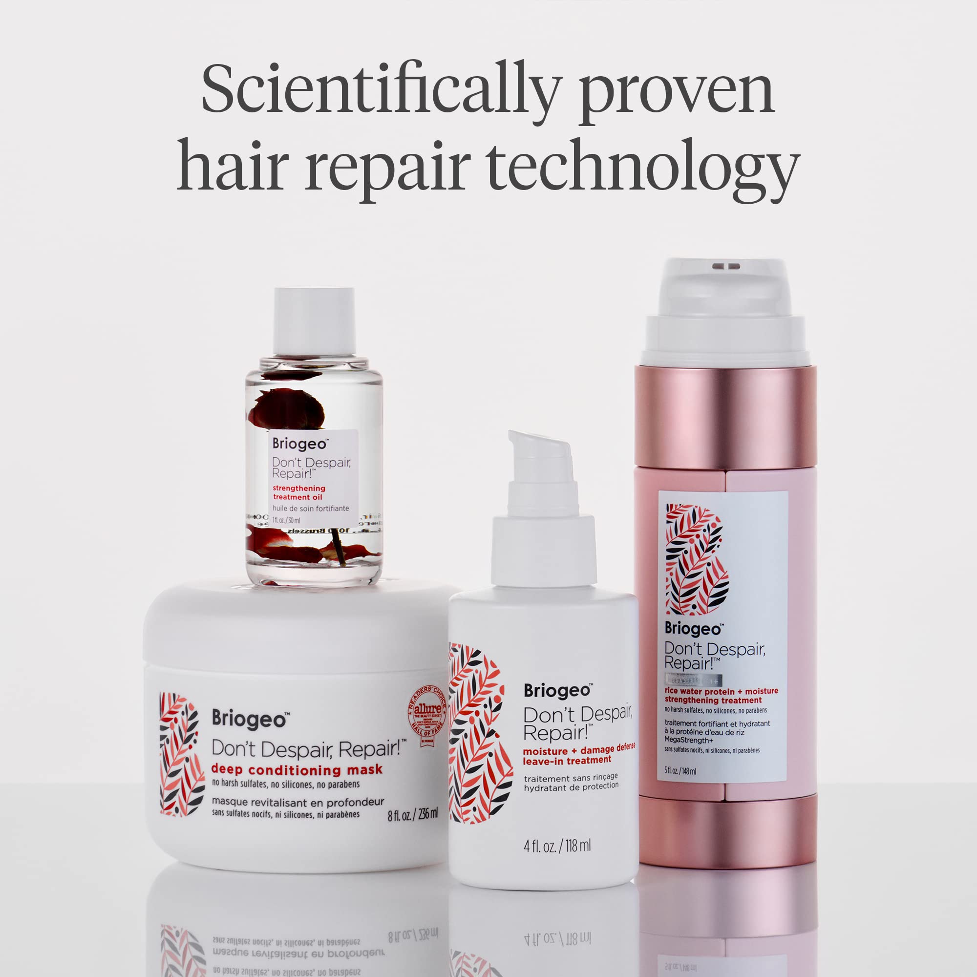 Briogeo Don't Despair, Repair leave-in rosehip oil presence for nourishment.