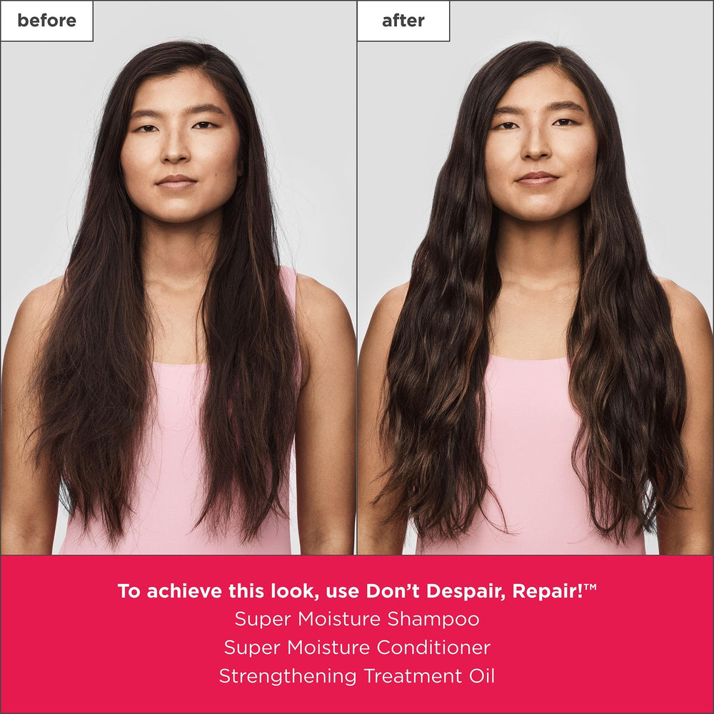Hair strands appear soft and shiny after using Briogeo Don't Despair, Repair! shampoo.