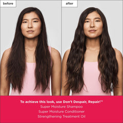 Hair strands appear soft and shiny after using Briogeo Don't Despair, Repair! shampoo.