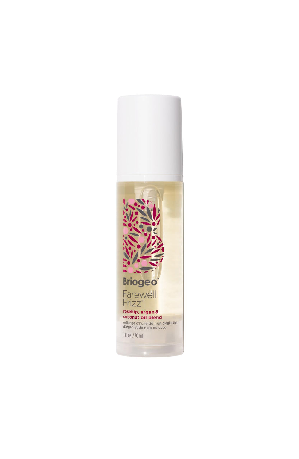 Briogeo Farewell Frizz bottle shown for frizz control and shine.