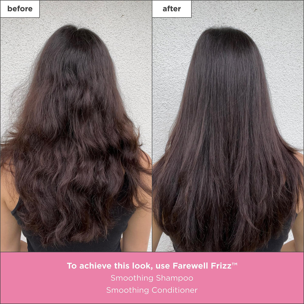 Briogeo Farewell Frizz ingredients—rosehip, argan, coconut—on label for deep hydration.