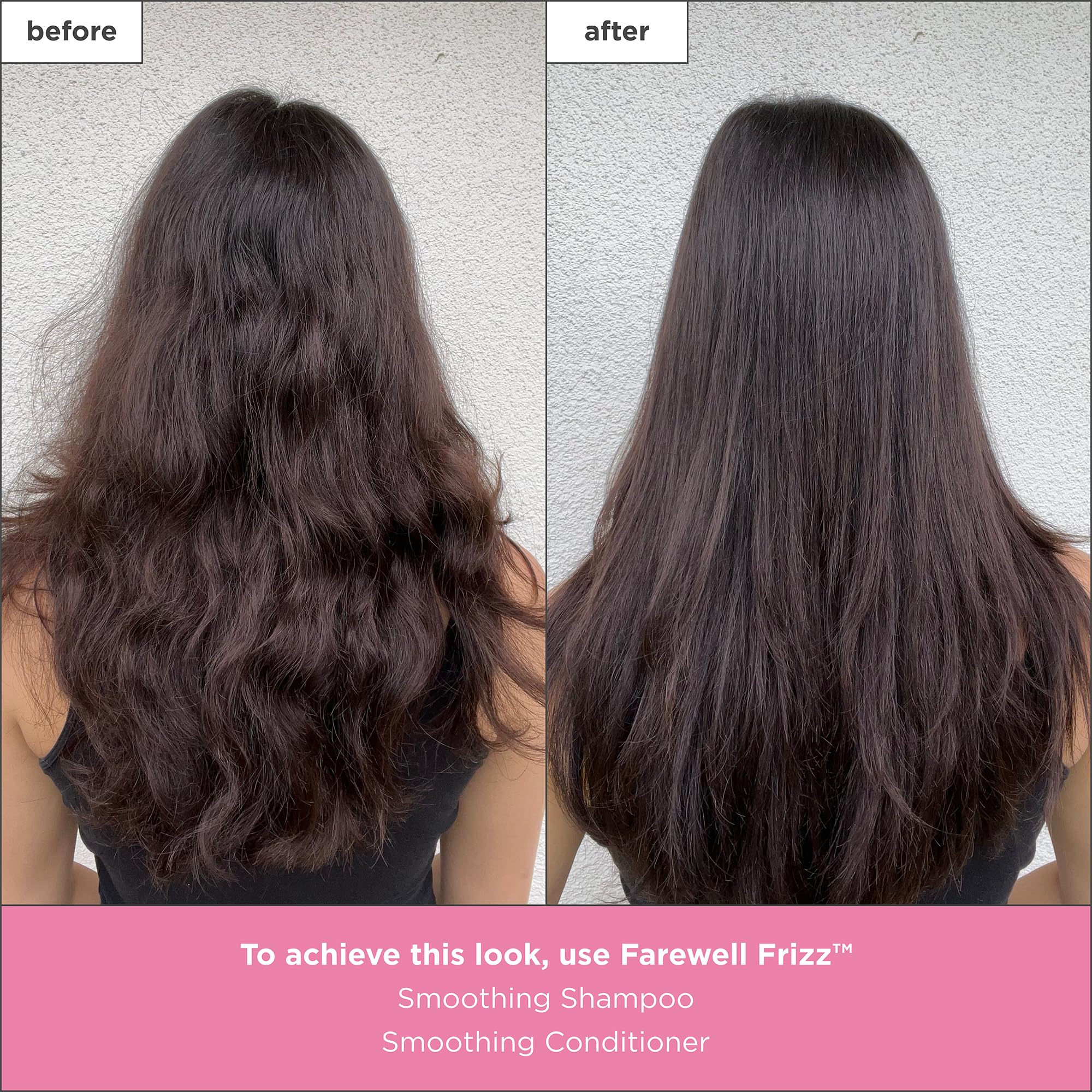 Briogeo Farewell Frizz Shampoo on dry hair helps restore moisture and manage frizz.