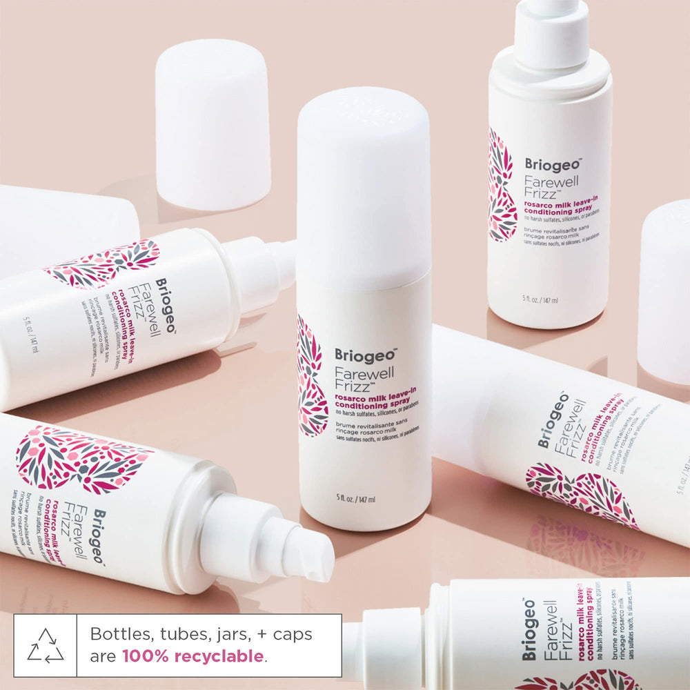 Briogeo Frizz control spray delivers silky finish and reduced frizz.