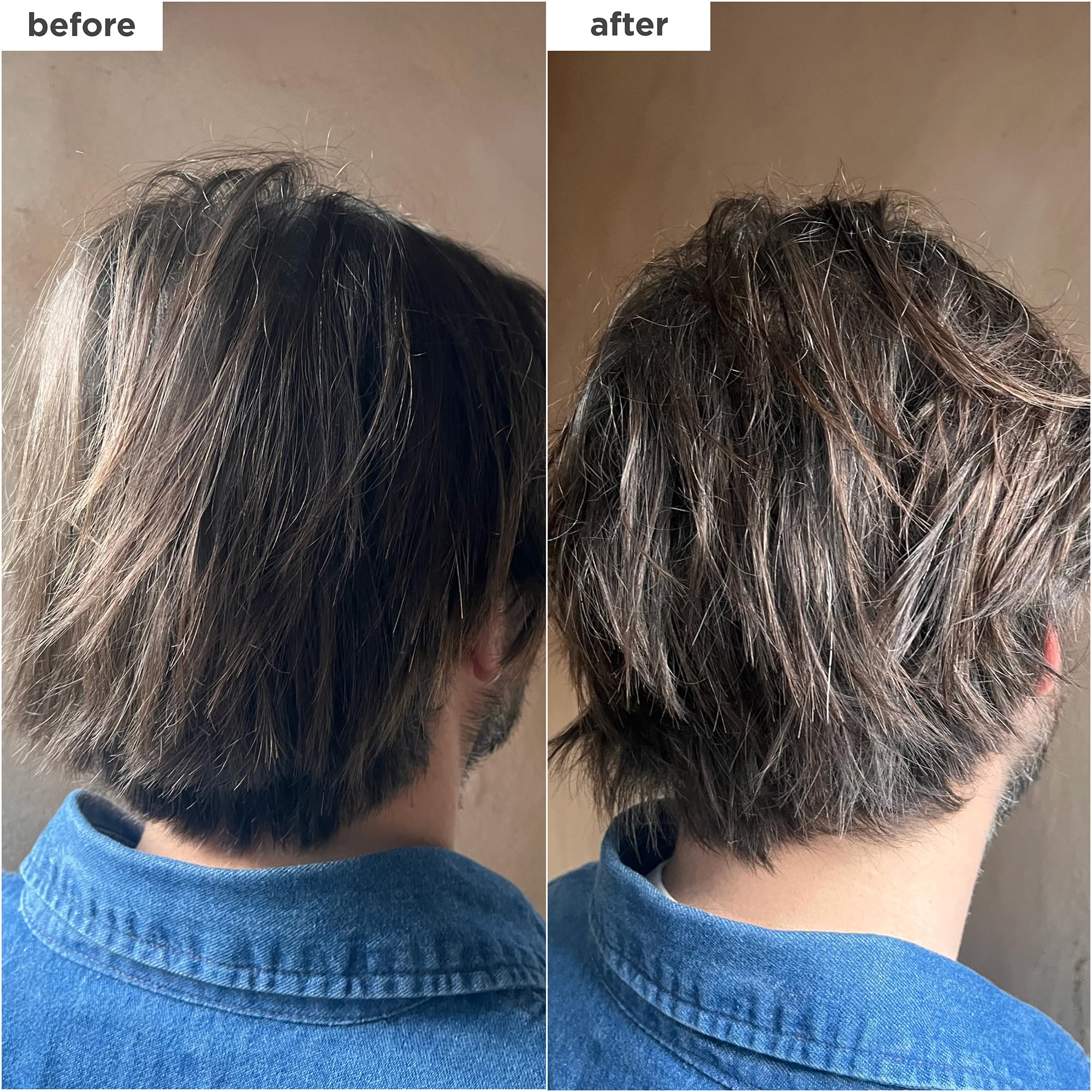 Soft matte result on a tousled hairstyle achieved with Briogeo pomade.