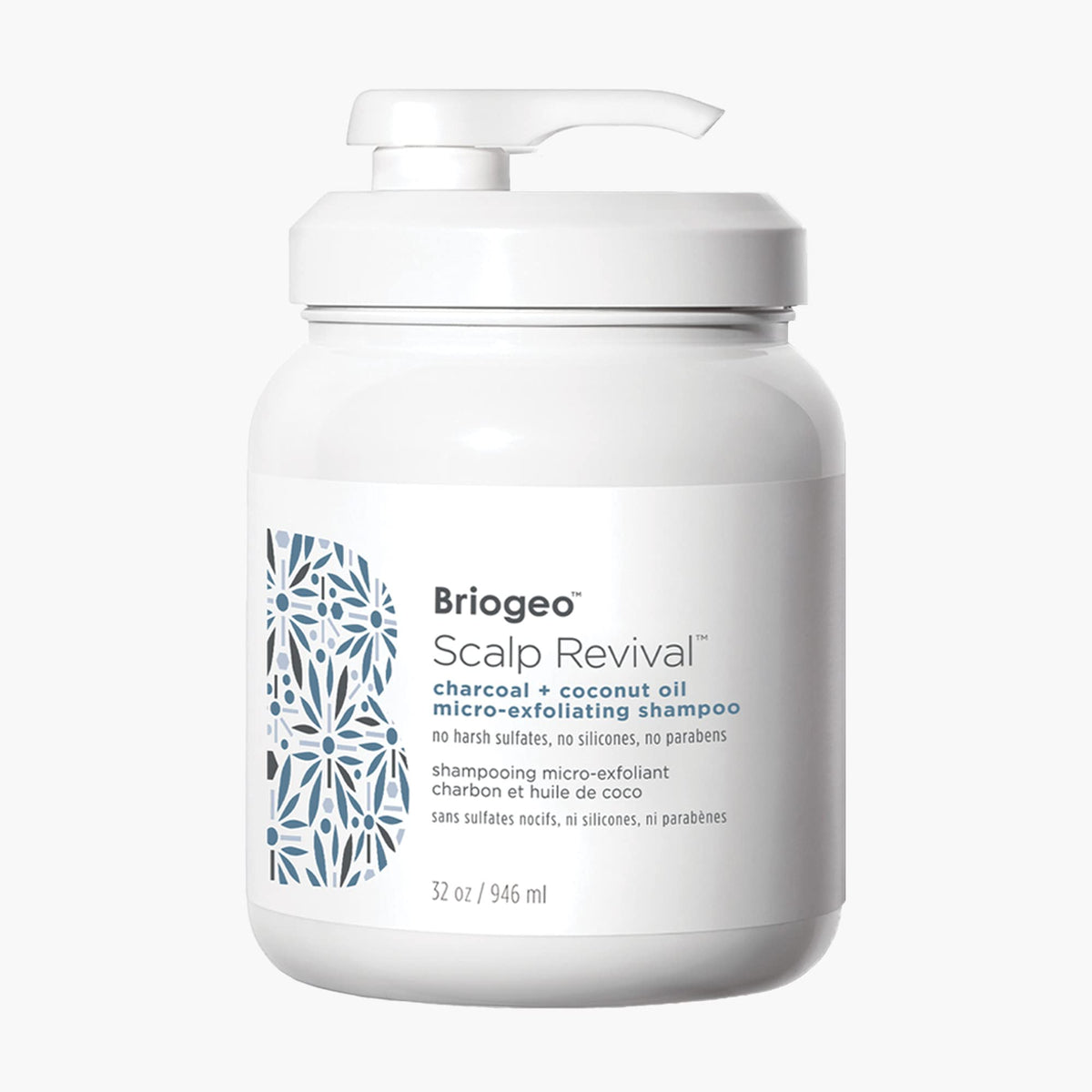 Briogeo Scalp Revival bottle highlights charcoal formula for detoxifying scalp and refreshing hair