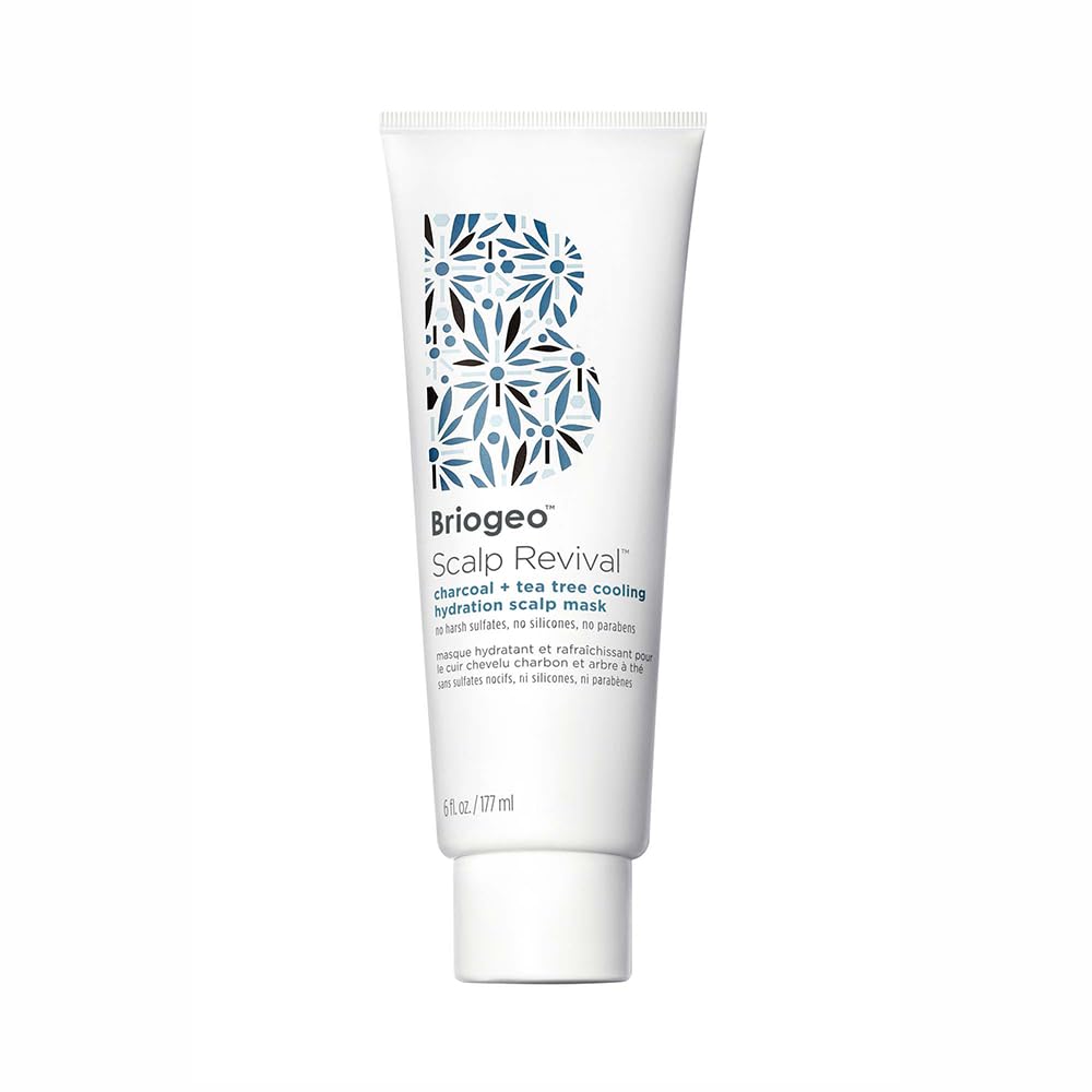 Briogeo Scalp Revival mask tube close-up for soothing scalp hydration.