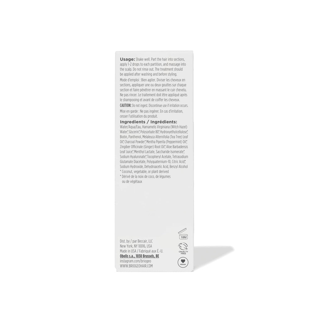 Label highlights 99% naturally derived ingredients for Briogeo treatment.