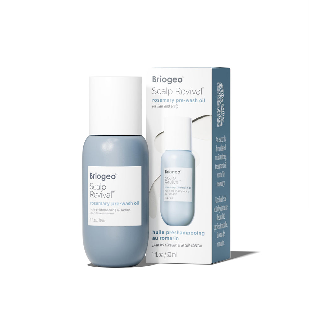 Briogeo Scalp Revival Rosemary Pre-Wash Oil bottle with precision applicator for easy scalp treatment.