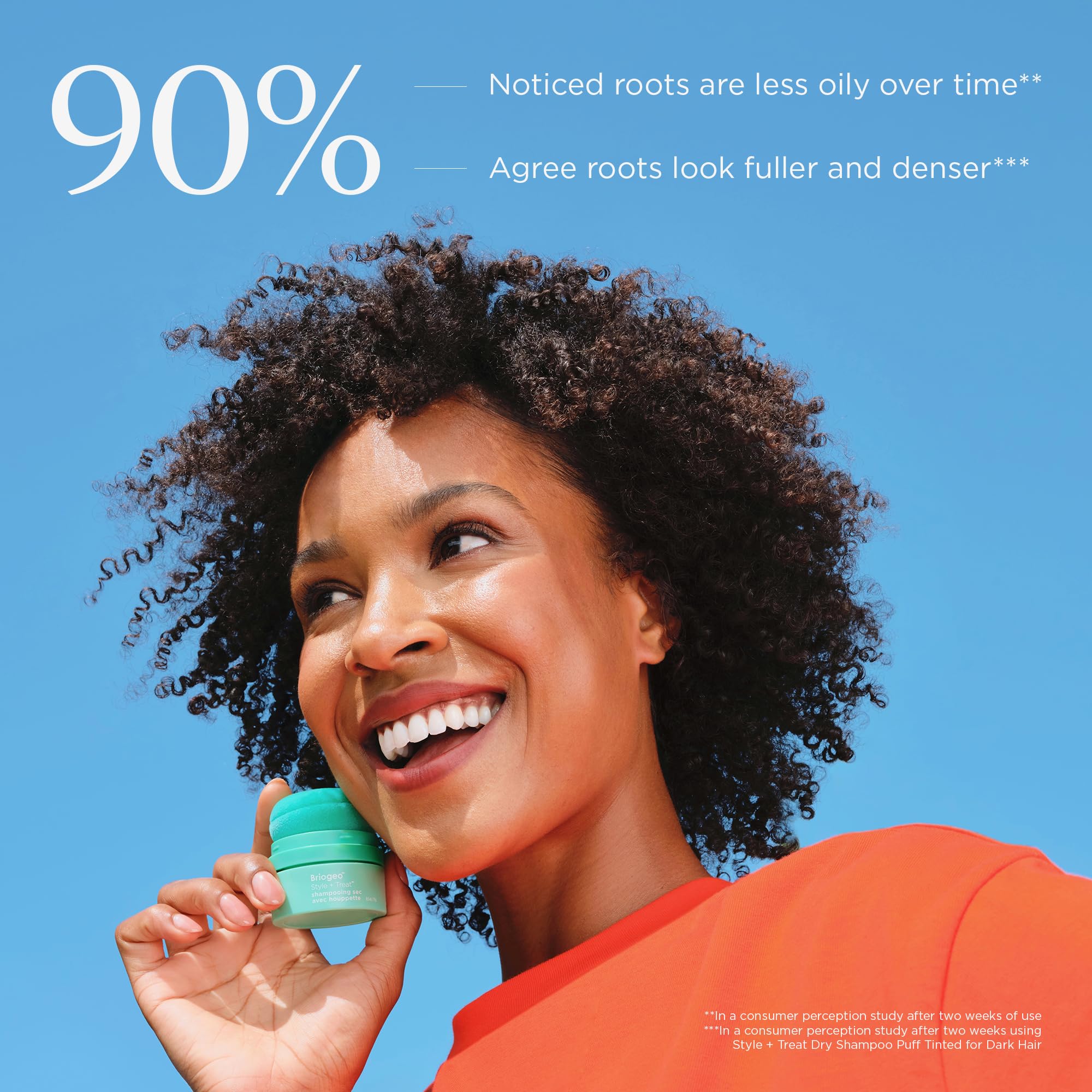 Briogeo Style & Treat Dry Shampoo Puff copper peptides included for scalp care.