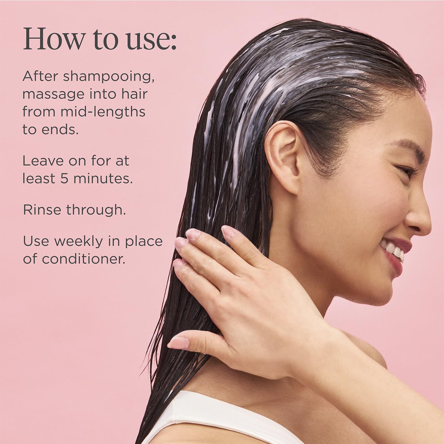 Briogeo Superfoods Acai + Passionfruit mask on damp hair reveals added shine.