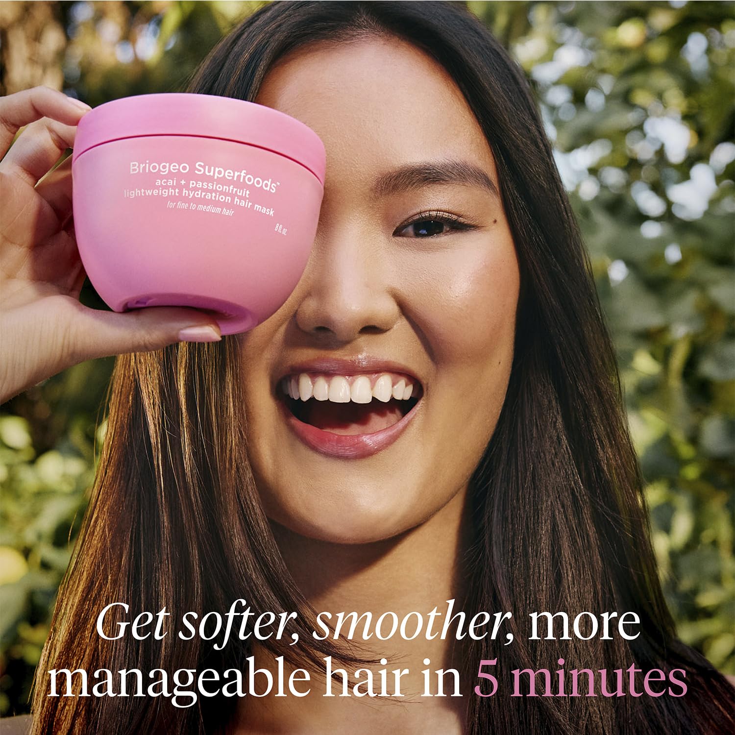 Briogeo Superfoods Acai + Passionfruit mask pump application demonstrates quick hydration.