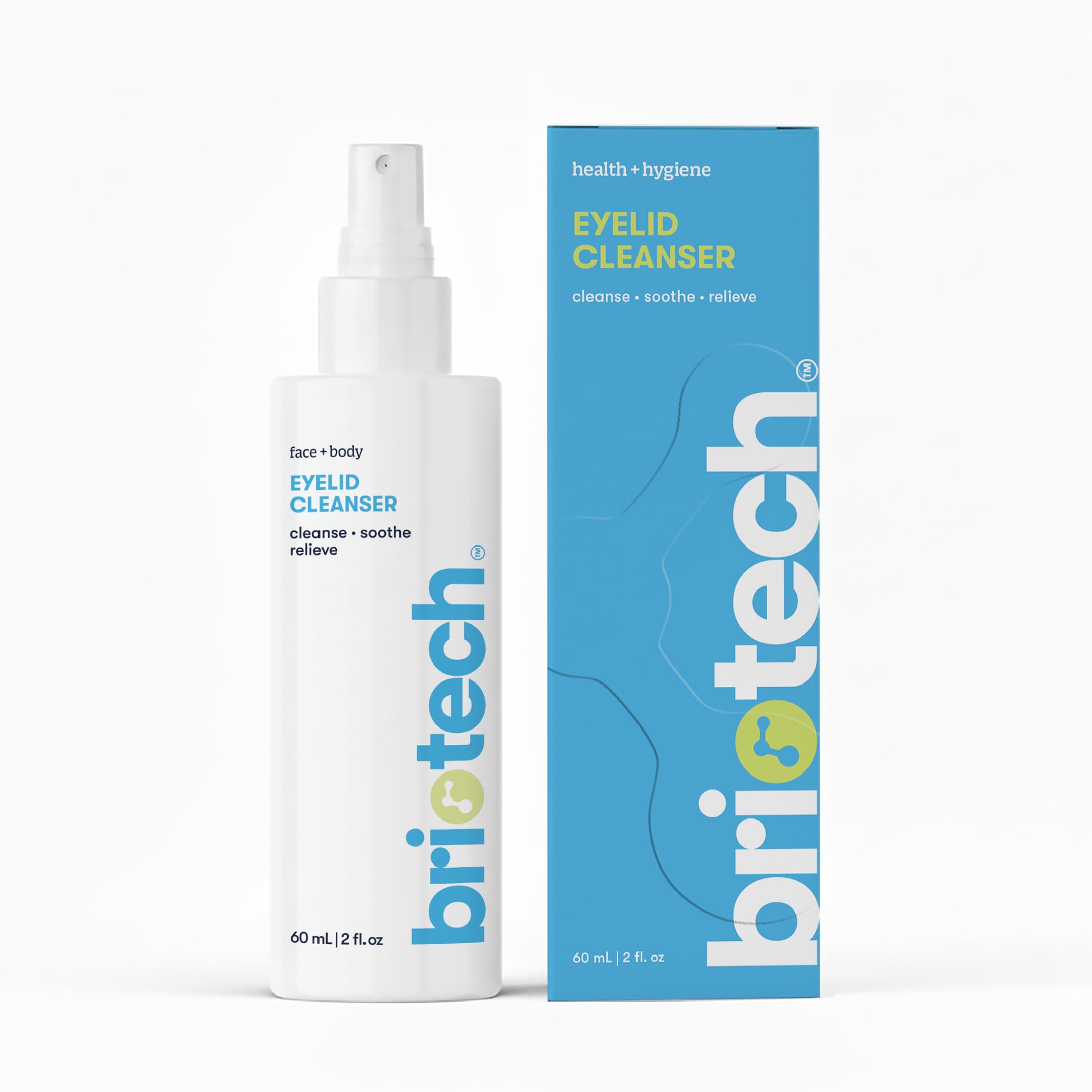 BRIOTECH Eyelid Cleanser bottle pour for easy application and gentle cleansing
