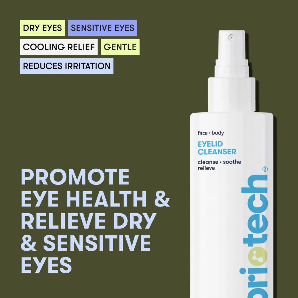BRIOTECH Eyelid Cleanser spray on eyelid delivers quick cooling relief