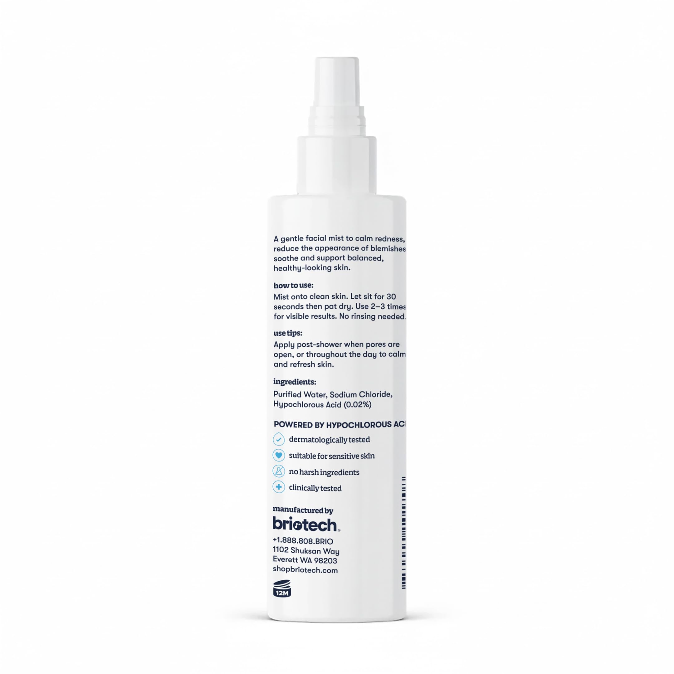 BRIOTECH Renew Toner vegan ingredients label communicates clean, cruelty-free care.