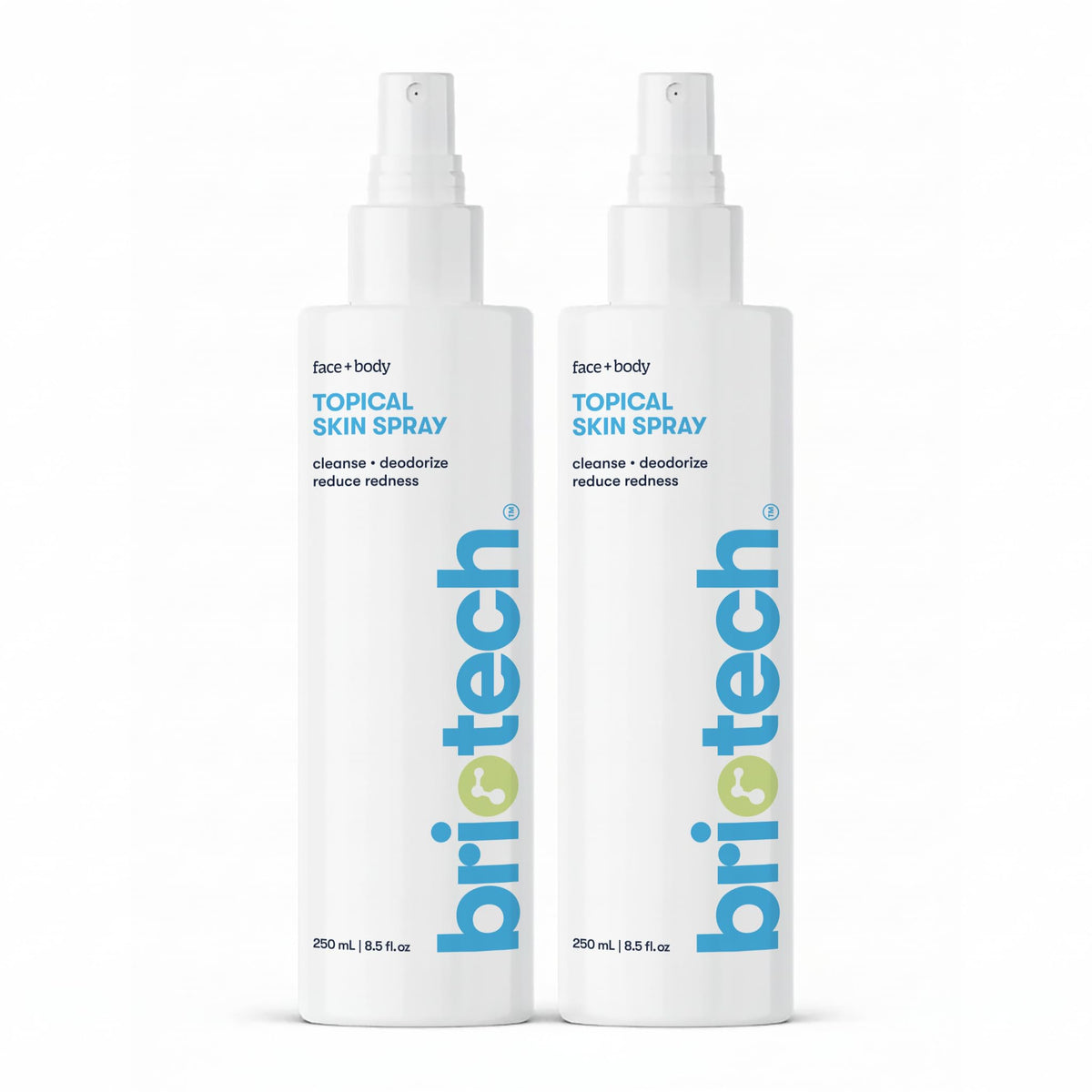 BRIOTECH topical skin spray bottle closeup illustrating soothing mist for sensitive skin