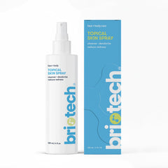 BRIOTECH Topical Skin Spray bottle close-up showing sensitive-skin support.