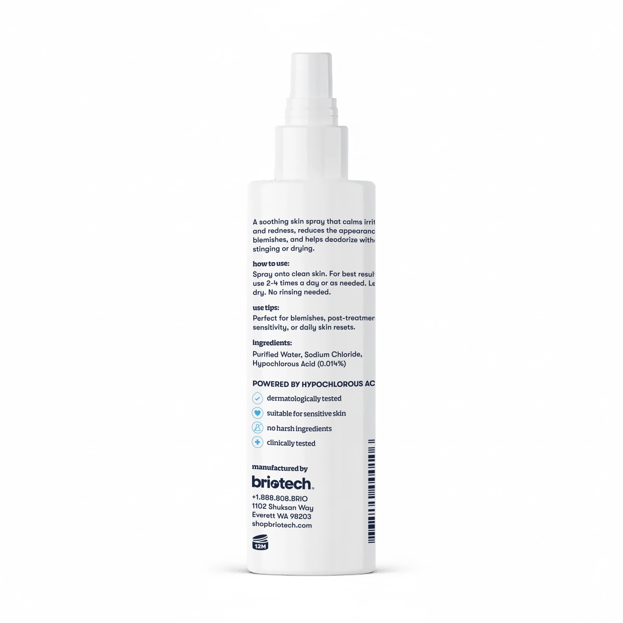 BRIOTECH Topical Skin Spray two-ingredient formula highlights clean, simple ingredients.