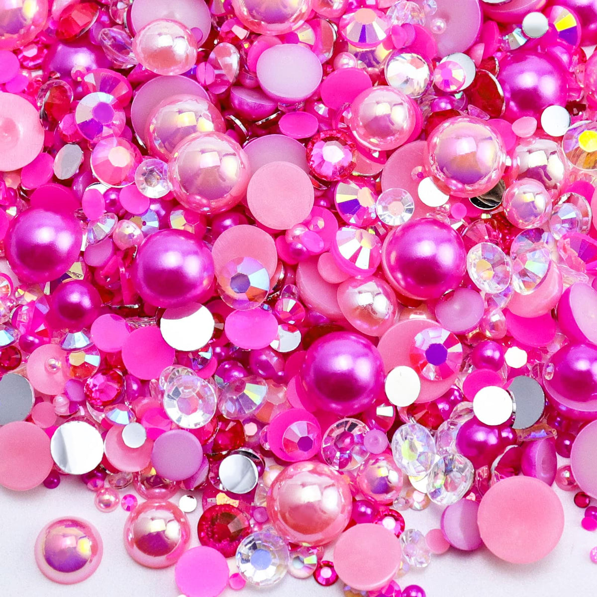 Briskbloom 60g mix pearls and rhinestones closeup showcases vibrant colors for nail art and crafts.